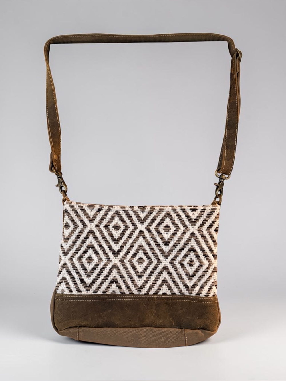 Myra Women's Brown and Cream Geometric Crossbody Bag - Casual Shoulder Bag